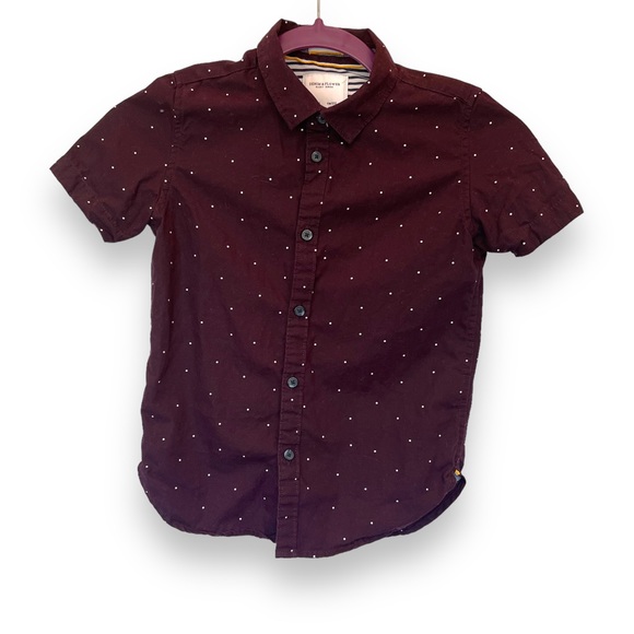 Denim & Flower Other - Denim & Flower Ricky Singh Boys Burgundy Plum Polka Dot Button Down Shirt Sze 7